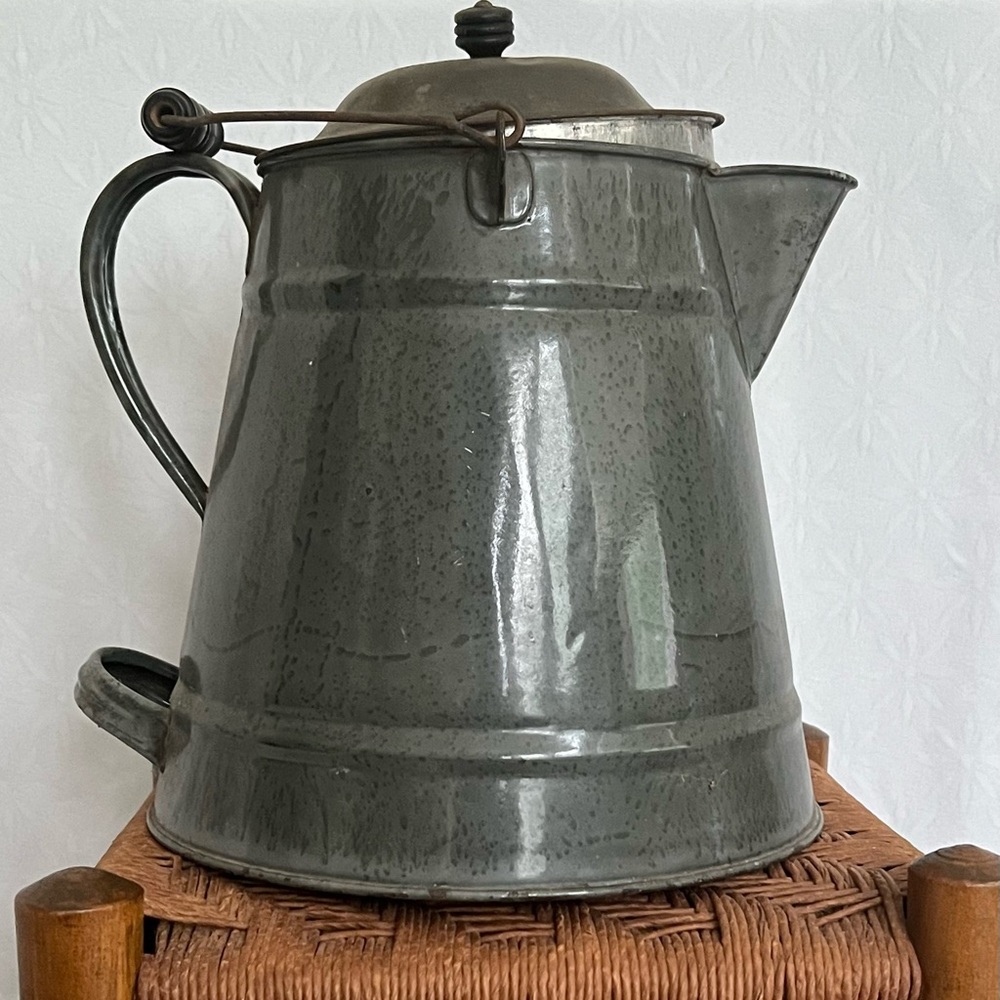 Vintage “Cowboy Coffee” Gray Metal Coffee Pot.